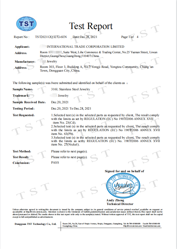 jewelry test report