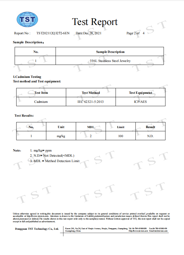 jewelry test report