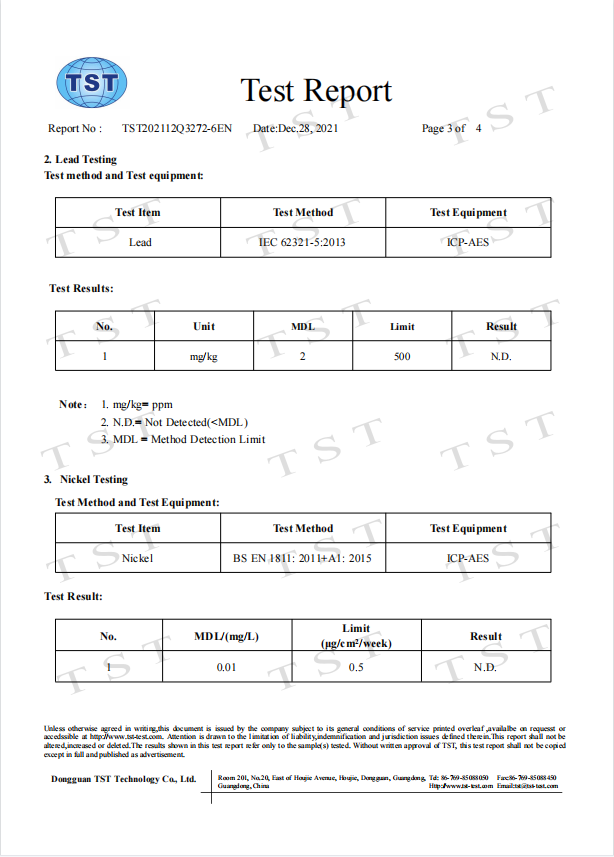 jewelry test report