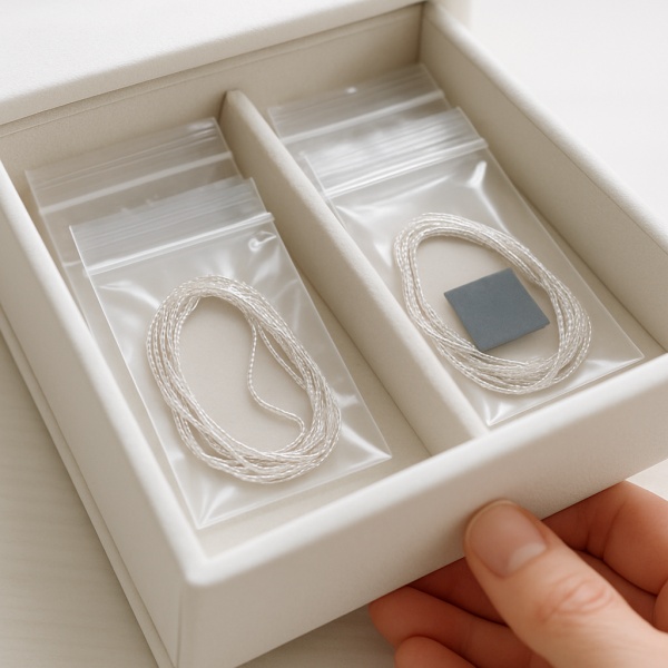 Silver necklace storage